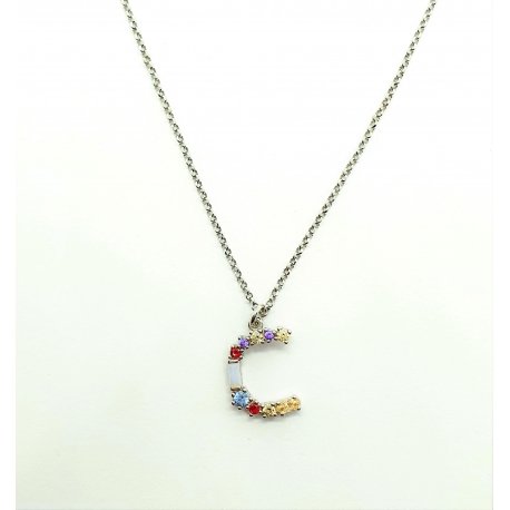 Collana Lettera Iniziale F Con Stelle Galvanica Oro In ARGENTO 925 Galvanica Rodio